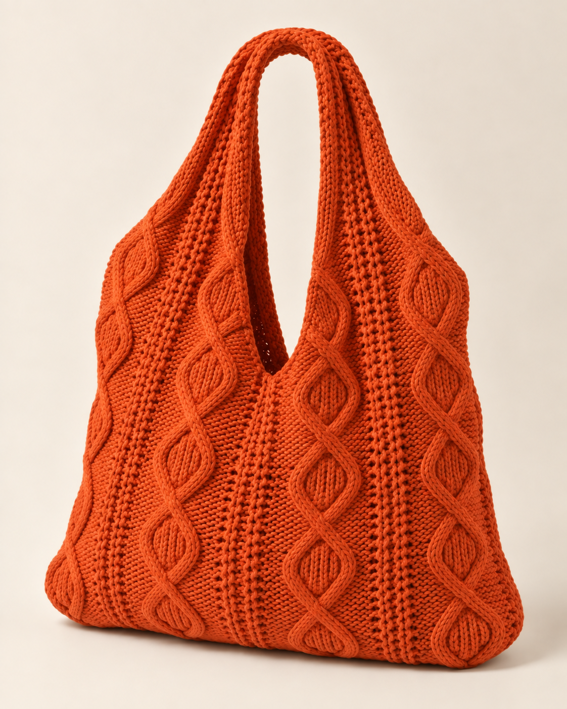 
The Mykonos crochet tote bag in Orange, studio shot.