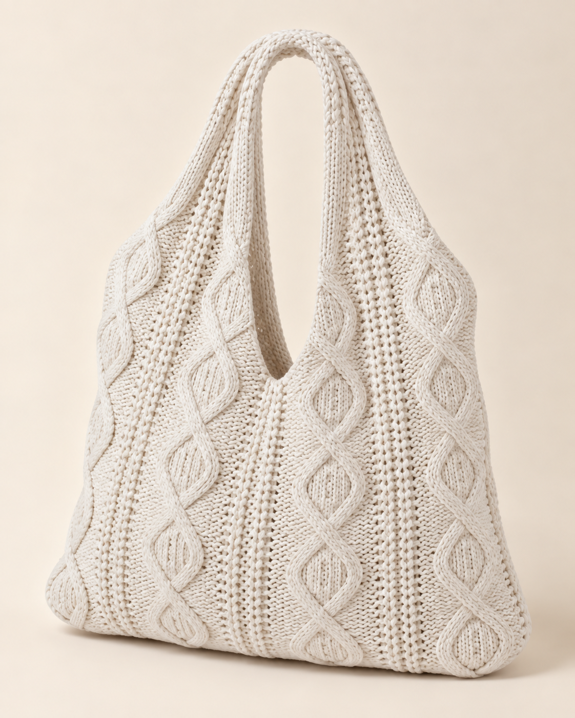 
The Mykonos crochet tote bag in White, studio shot.
