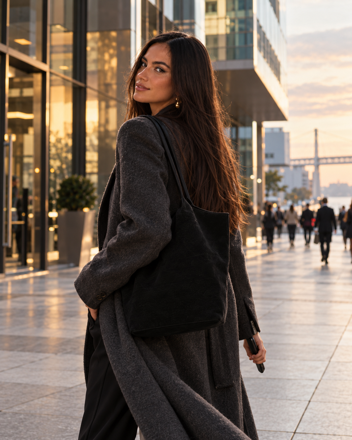 
The Lisbon Black handbag with Valera in Parque das Nações, Lisbon.