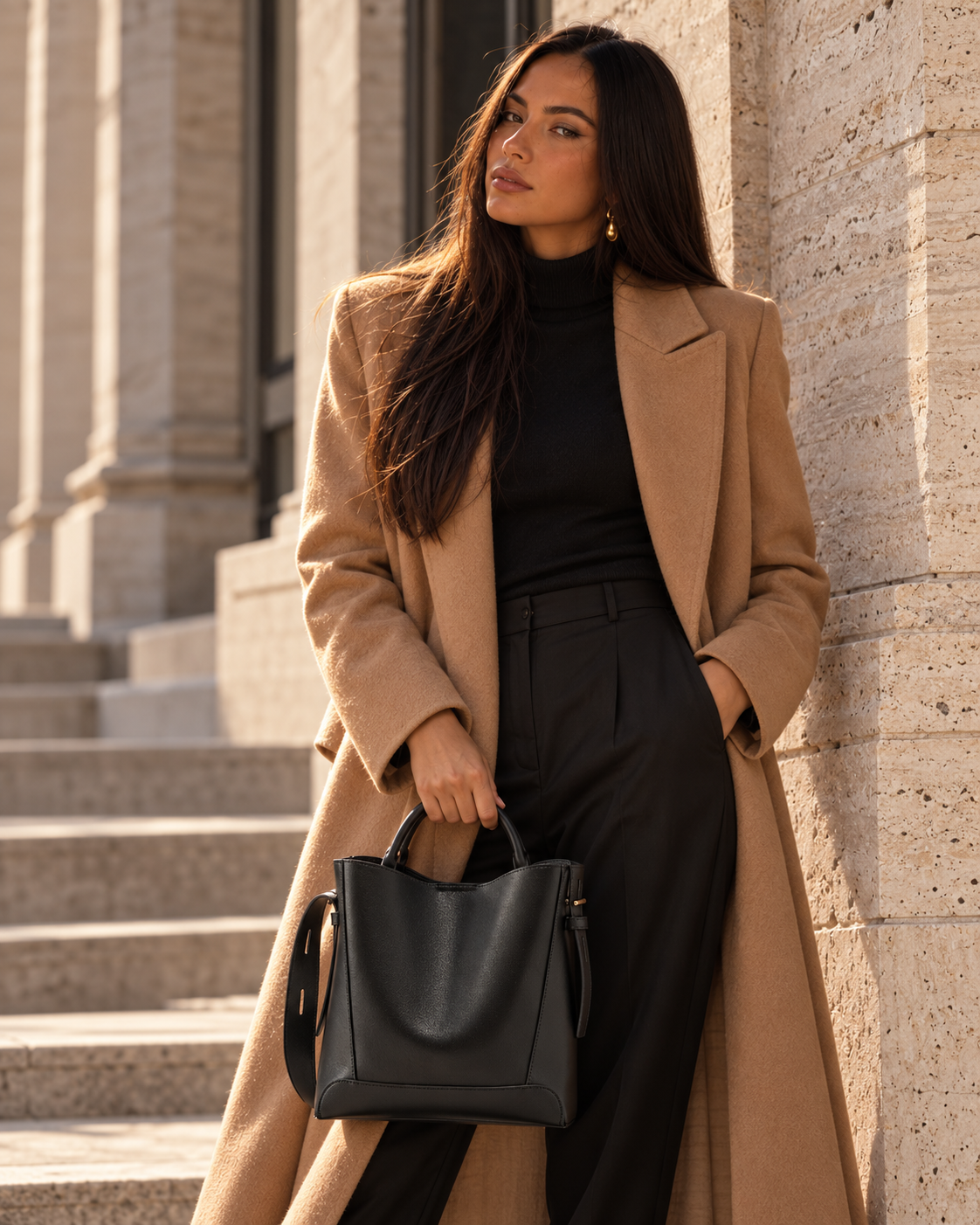 
The Lucca Black leather handbag with Valera in Milan.