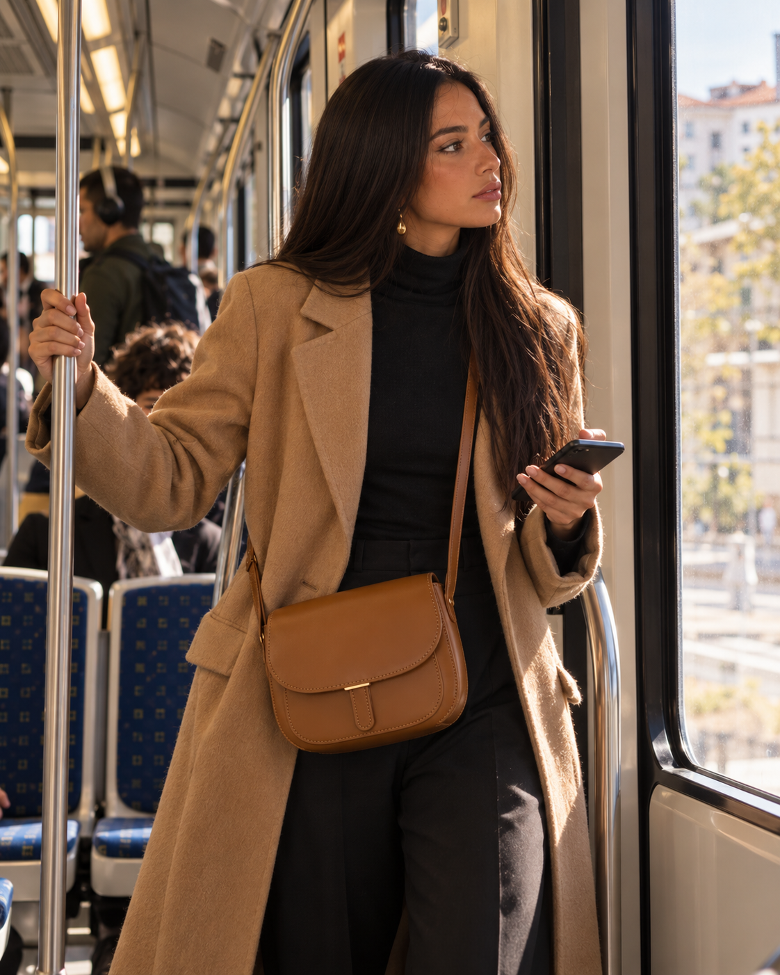 
The Procida Brown handbag with Valera on the Metro Sul do Tejo in Portugal.